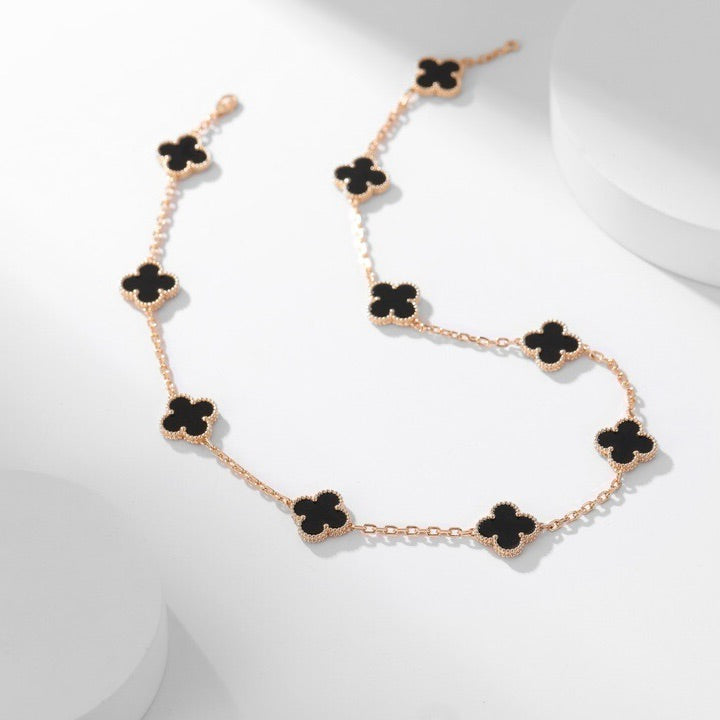 [Panda Jewelry]CLOVER 10 MOTIFS ONYX NECKLACE