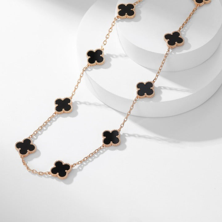 [Panda Jewelry]CLOVER 10 MOTIFS ONYX NECKLACE