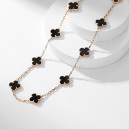 [Panda Jewelry]CLOVER 10 MOTIFS ONYX NECKLACE