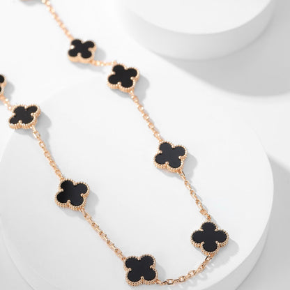 [Panda Jewelry]CLOVER 10 MOTIFS ONYX NECKLACE