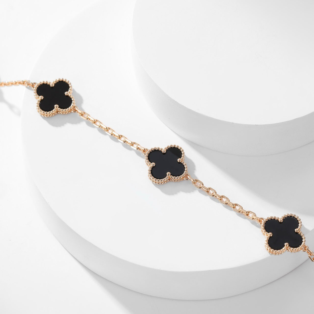 [Panda Jewelry]CLOVER 10 MOTIFS ONYX NECKLACE