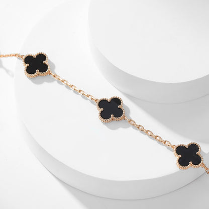 [Panda Jewelry]CLOVER 10 MOTIFS ONYX NECKLACE