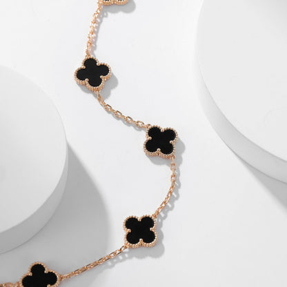 [Panda Jewelry]CLOVER 10 MOTIFS ONYX NECKLACE