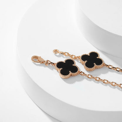 [Panda Jewelry]CLOVER 10 MOTIFS ONYX NECKLACE