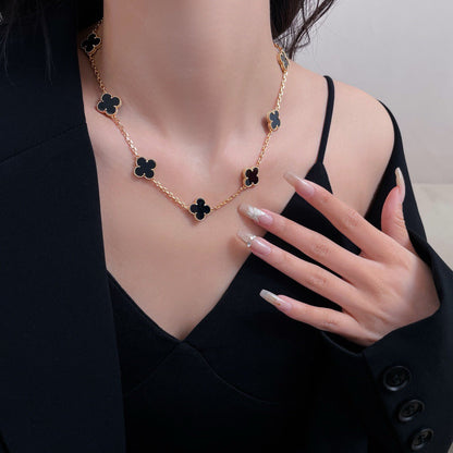 [Panda Jewelry]CLOVER 10 MOTIFS ONYX NECKLACE