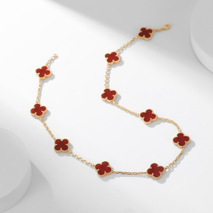[Panda Jewelry]CLOVER 10 MOTIFS CARNELIAN NECKLACE