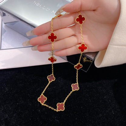 [Panda Jewelry]CLOVER 10 MOTIFS CARNELIAN NECKLACE