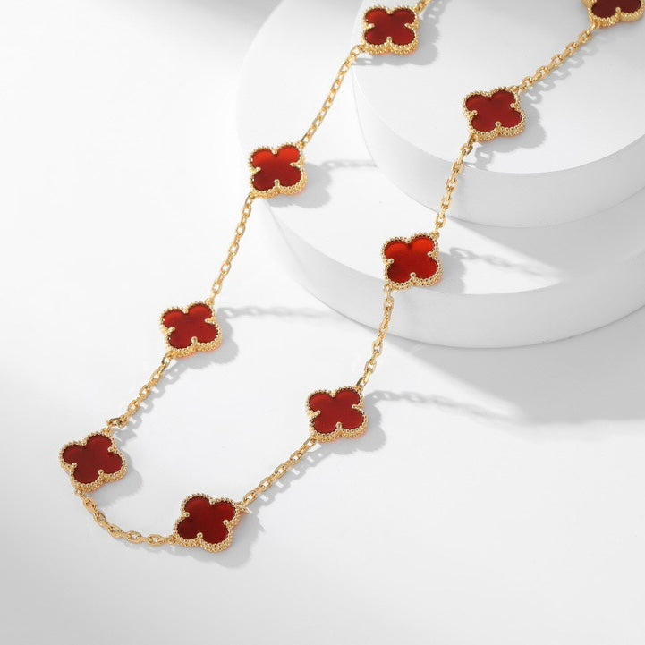 [Panda Jewelry]CLOVER 10 MOTIFS CARNELIAN NECKLACE