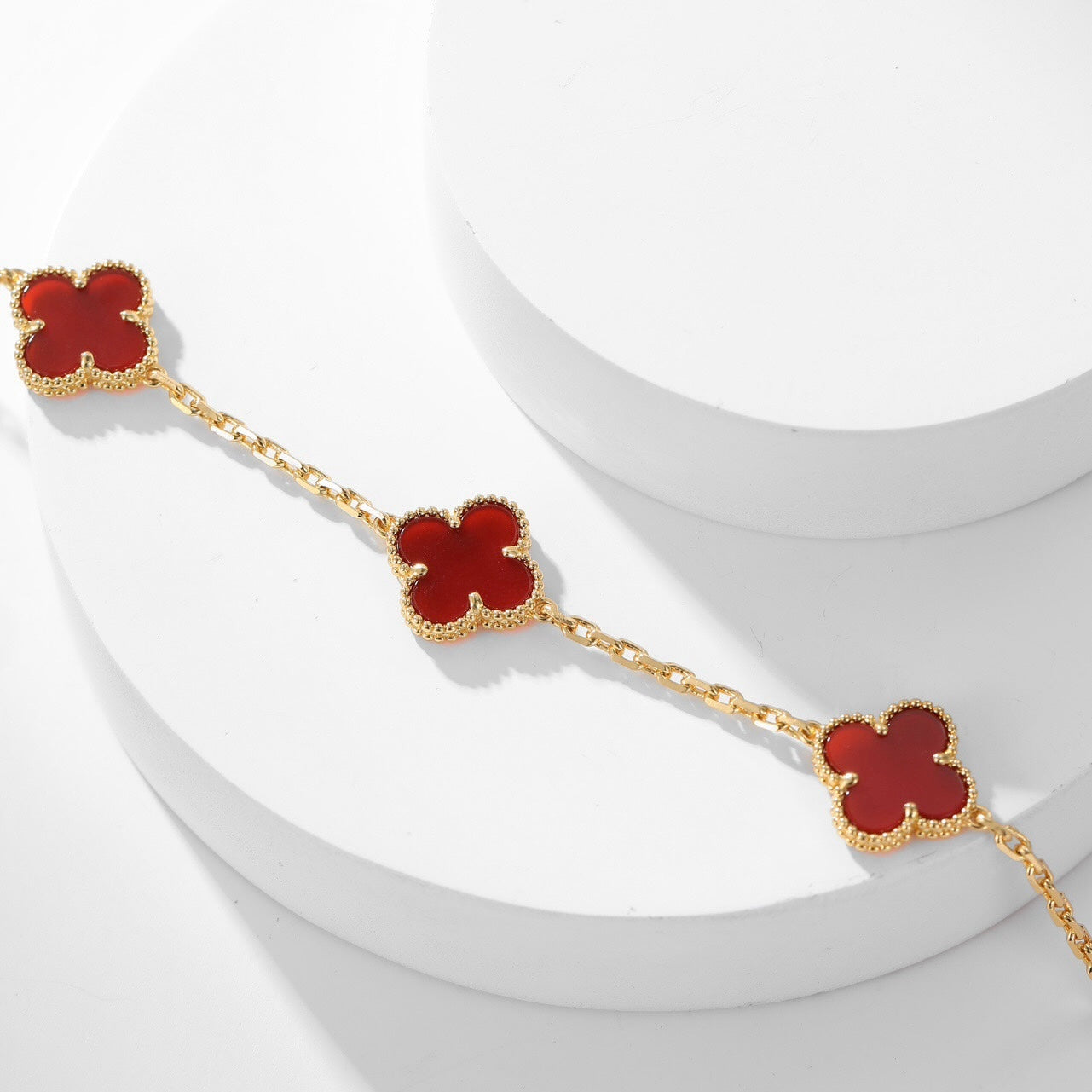 [Panda Jewelry]CLOVER 10 MOTIFS CARNELIAN NECKLACE