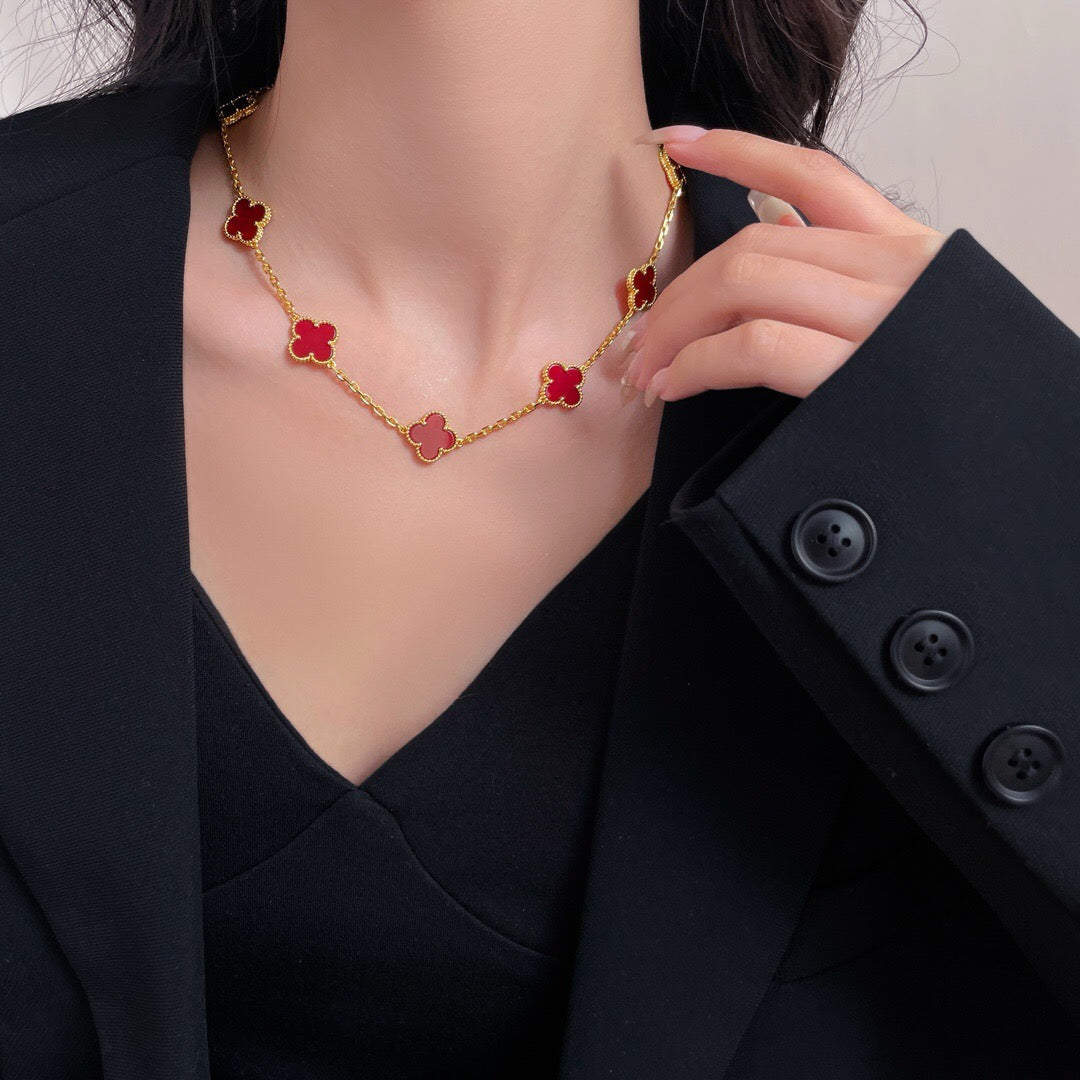 [Panda Jewelry]CLOVER 10 MOTIFS CARNELIAN NECKLACE