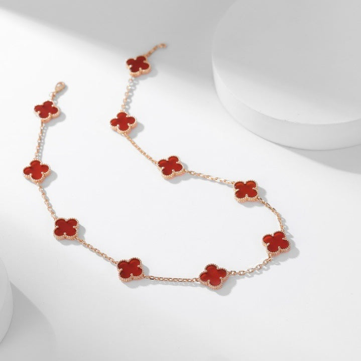 [Panda Jewelry]CLOVER 10 MOTIFS CARNELIAN NECKLACE