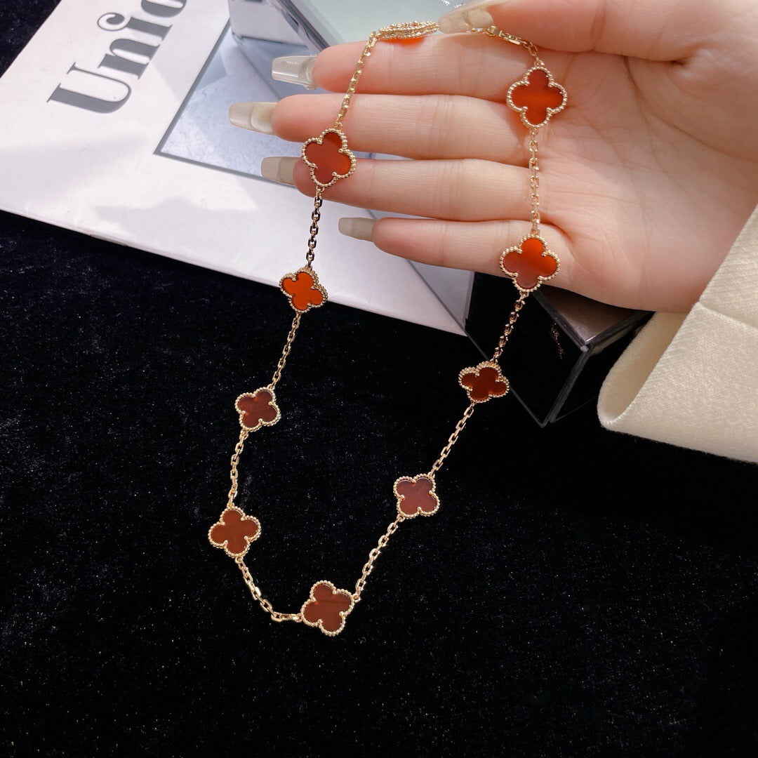 [Panda Jewelry]CLOVER 10 MOTIFS CARNELIAN NECKLACE