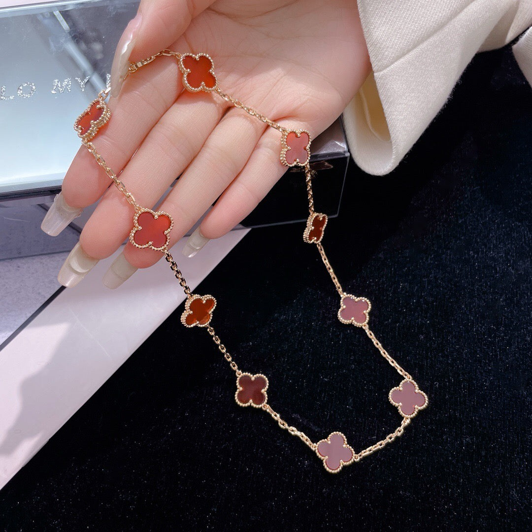 [Panda Jewelry]CLOVER 10 MOTIFS CARNELIAN NECKLACE