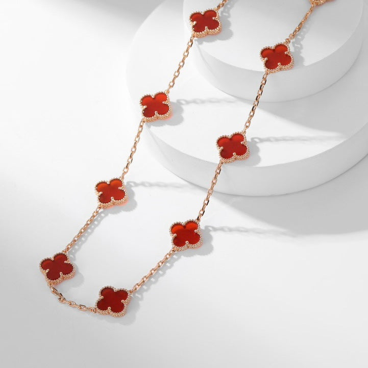 [Panda Jewelry]CLOVER 10 MOTIFS CARNELIAN NECKLACE