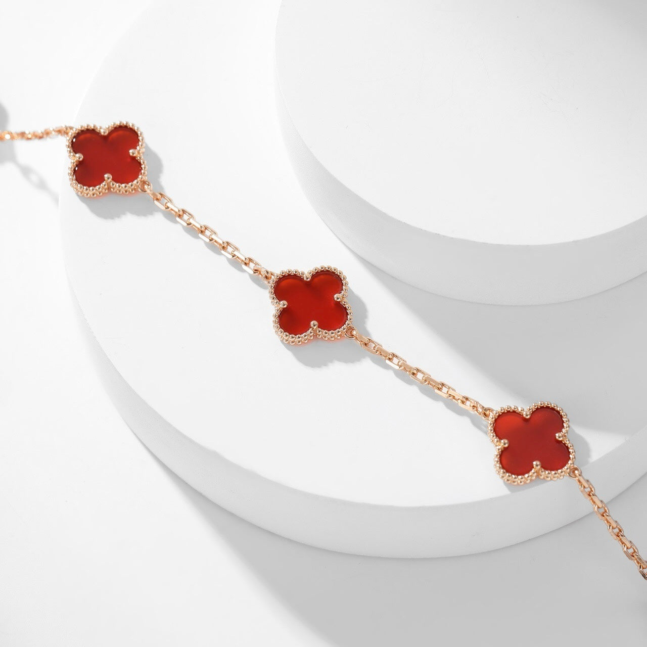 [Panda Jewelry]CLOVER 10 MOTIFS CARNELIAN NECKLACE