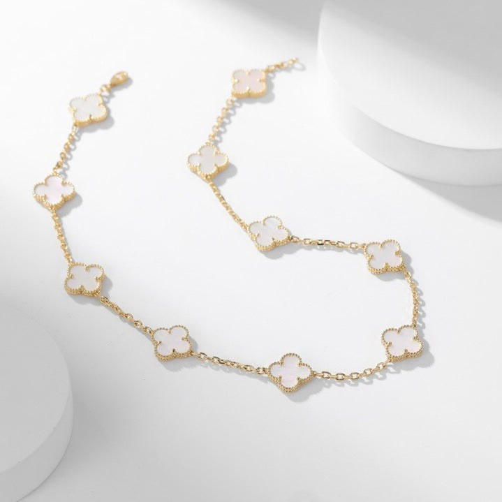 [Panda Jewelry]CLOVER 10 MOTIFS WHITE MOTHER OF PEARL NECKLACE