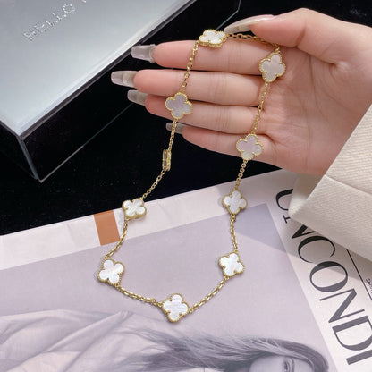 [Panda Jewelry]CLOVER 10 MOTIFS WHITE MOTHER OF PEARL NECKLACE