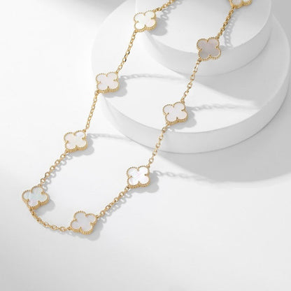 [Panda Jewelry]CLOVER 10 MOTIFS WHITE MOTHER OF PEARL NECKLACE