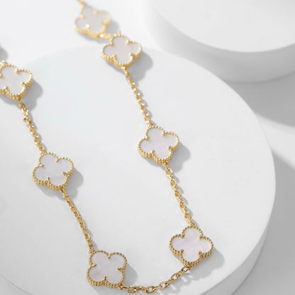 [Panda Jewelry]CLOVER 10 MOTIFS WHITE MOTHER OF PEARL NECKLACE