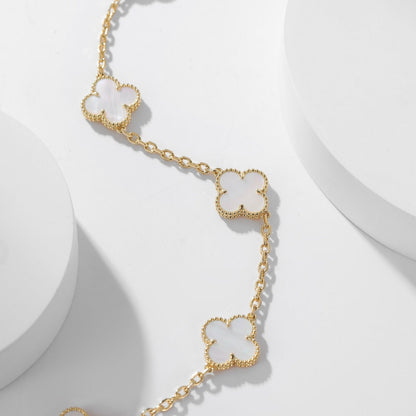 [Panda Jewelry]CLOVER 10 MOTIFS WHITE MOTHER OF PEARL NECKLACE