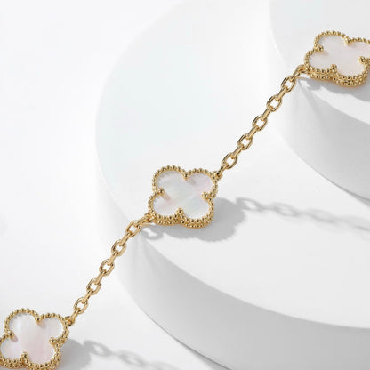[Panda Jewelry]CLOVER 10 MOTIFS WHITE MOTHER OF PEARL NECKLACE