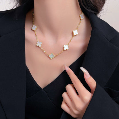 [Panda Jewelry]CLOVER 10 MOTIFS WHITE MOTHER OF PEARL NECKLACE