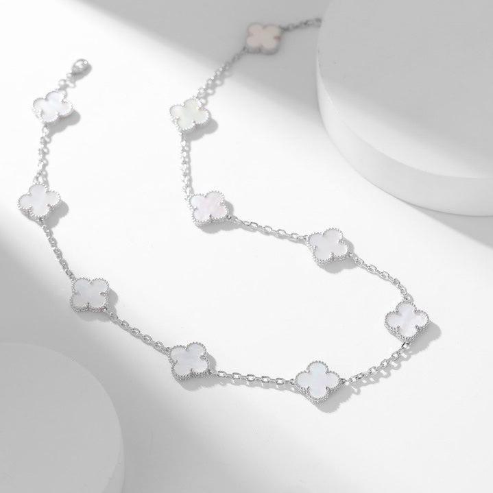 [Panda Jewelry]CLOVER 10 MOTIFS WHITE MOTHER OF PEARL NECKLACE