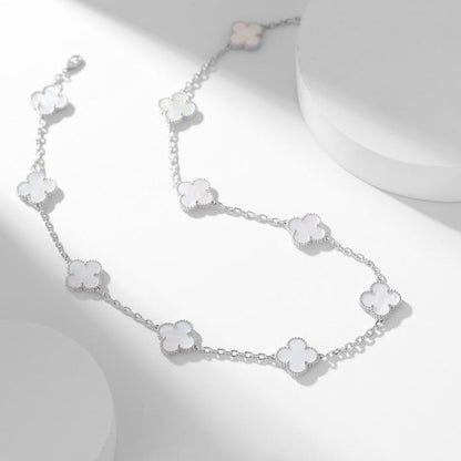 [Panda Jewelry]CLOVER 10 MOTIFS WHITE MOTHER OF PEARL NECKLACE