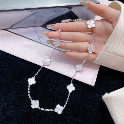 [Panda Jewelry]CLOVER 10 MOTIFS WHITE MOTHER OF PEARL NECKLACE