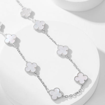 [Panda Jewelry]CLOVER 10 MOTIFS WHITE MOTHER OF PEARL NECKLACE
