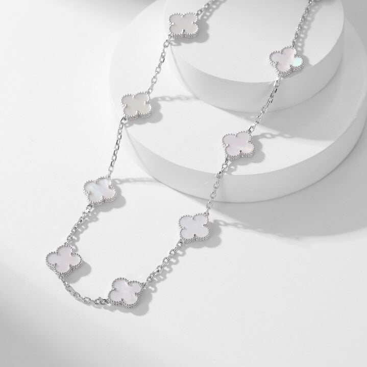 [Panda Jewelry]CLOVER 10 MOTIFS WHITE MOTHER OF PEARL NECKLACE