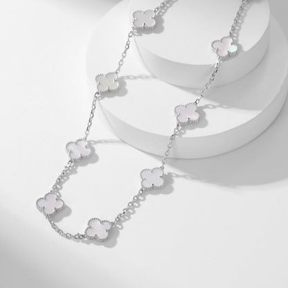 [Panda Jewelry]CLOVER 10 MOTIFS WHITE MOTHER OF PEARL NECKLACE