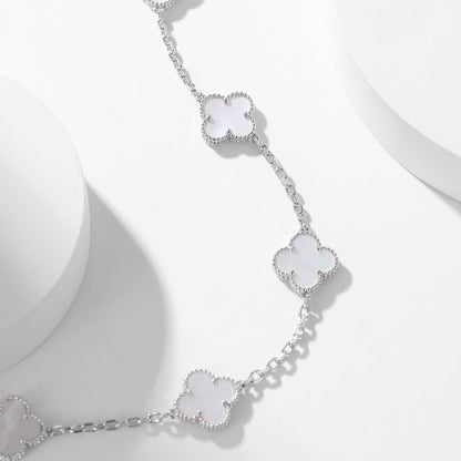 [Panda Jewelry]CLOVER 10 MOTIFS WHITE MOTHER OF PEARL NECKLACE