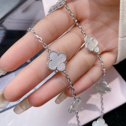 [Panda Jewelry]CLOVER 10 MOTIFS WHITE MOTHER OF PEARL NECKLACE