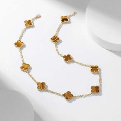 [Panda Jewelry]CLOVER 10 MOTIFS TIGER EYE NECKLACE