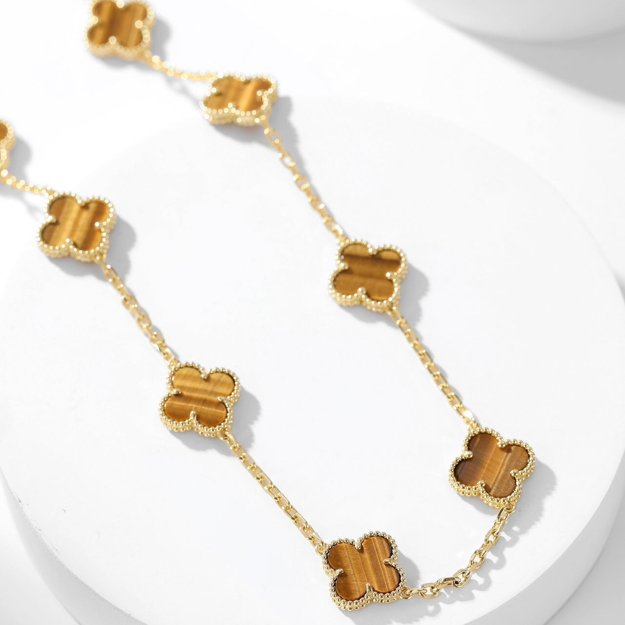 [Panda Jewelry]CLOVER 10 MOTIFS TIGER EYE NECKLACE