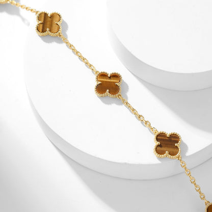 [Panda Jewelry]CLOVER 10 MOTIFS TIGER EYE NECKLACE