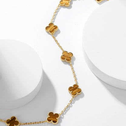 [Panda Jewelry]CLOVER 10 MOTIFS TIGER EYE NECKLACE