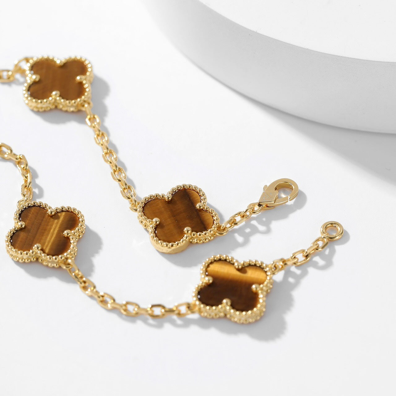 [Panda Jewelry]CLOVER 10 MOTIFS TIGER EYE NECKLACE