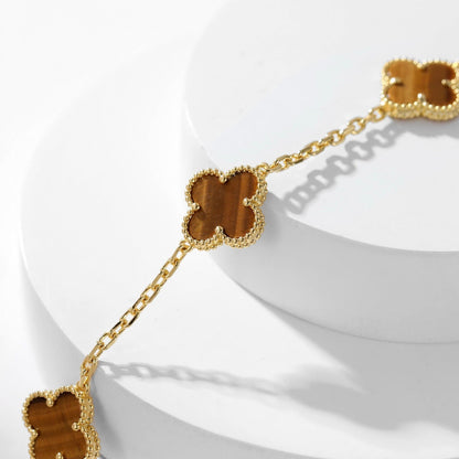 [Panda Jewelry]CLOVER 10 MOTIFS TIGER EYE NECKLACE