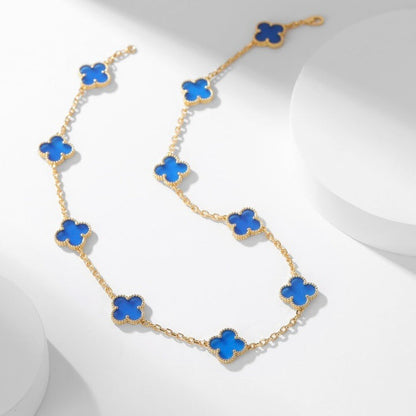 [Panda Jewelry]CLOVER 10 MOTIFS BLUE AGATE NECKLACE