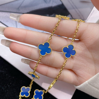[Panda Jewelry]CLOVER 10 MOTIFS BLUE AGATE NECKLACE