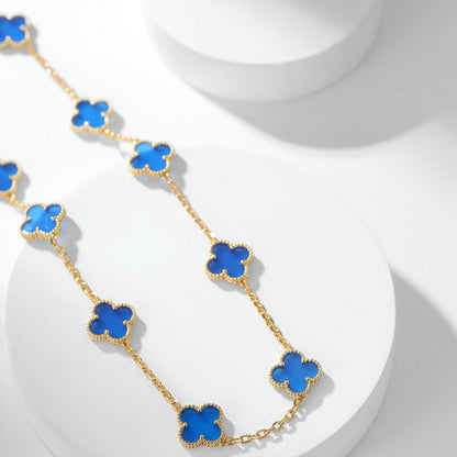 [Panda Jewelry]CLOVER 10 MOTIFS BLUE AGATE NECKLACE
