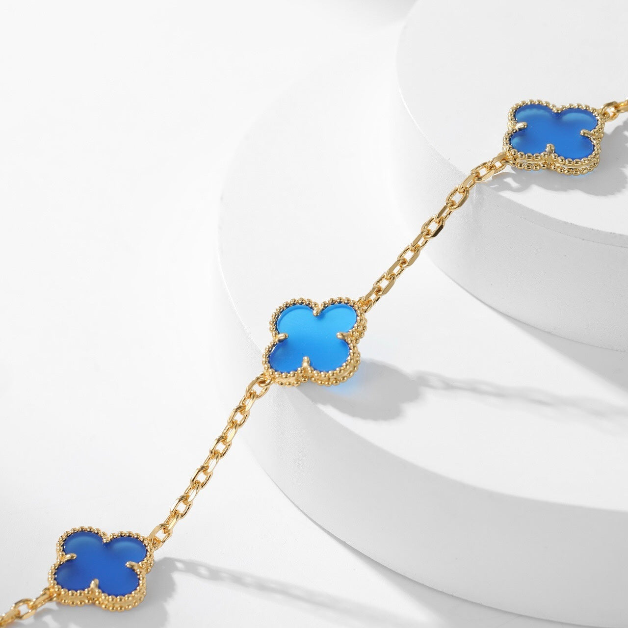 [Panda Jewelry]CLOVER 10 MOTIFS BLUE AGATE NECKLACE