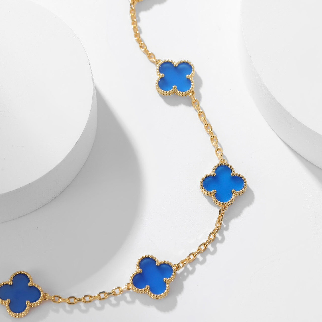 [Panda Jewelry]CLOVER 10 MOTIFS BLUE AGATE NECKLACE