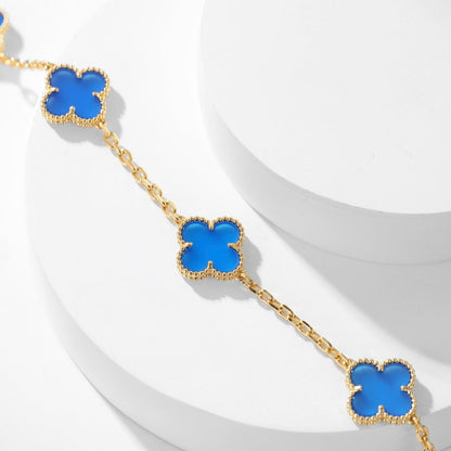 [Panda Jewelry]CLOVER 10 MOTIFS BLUE AGATE NECKLACE