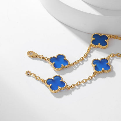 [Panda Jewelry]CLOVER 10 MOTIFS BLUE AGATE NECKLACE