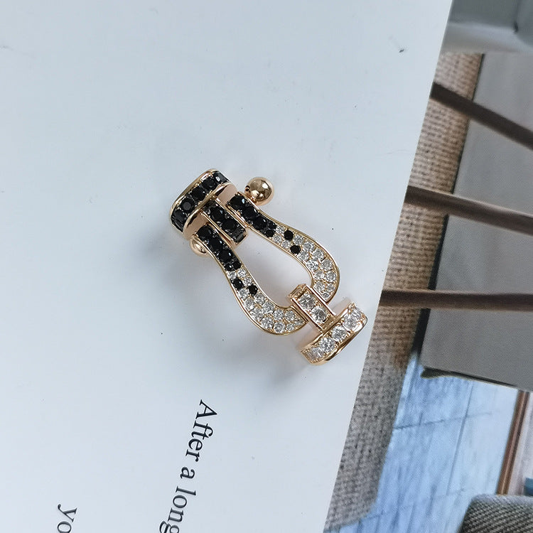 [Panda Jewelry]FORCE LARGE HORSESHOE BLACK WHITE DIAMOND BRACELET ROSE GOLD