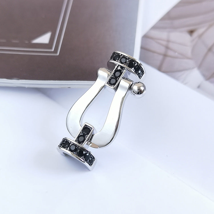 [Panda Jewelry]FORCE LARGE HORSESHOE BLACK DIAMOND BRACELET SILVER
