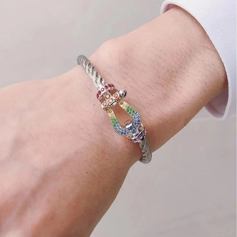 [Panda Jewelry]FORC LARGE HORSESHOE  COLORED DIAMOND BRACELET SILVER